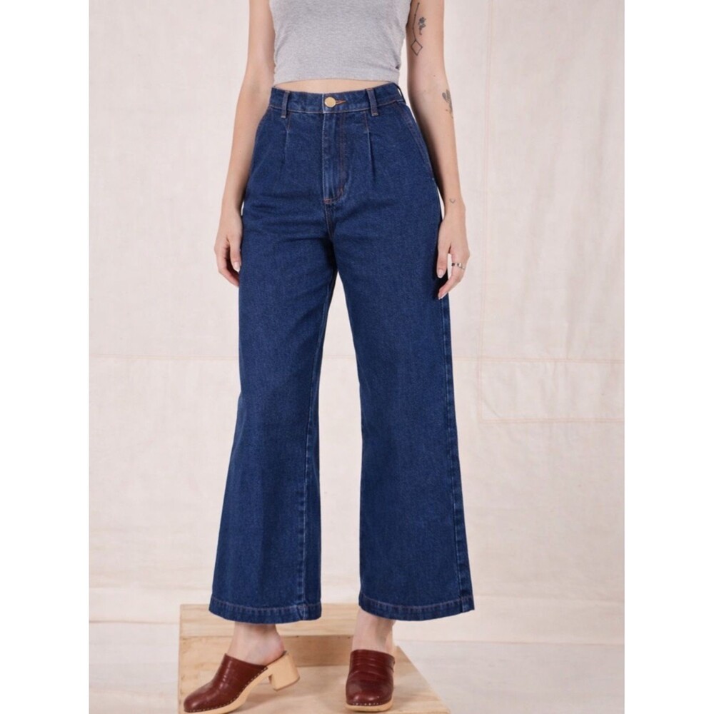 Big Bud Press Wide Leg Trousers Women's Medium Petite‎ Denim Retro High Rise